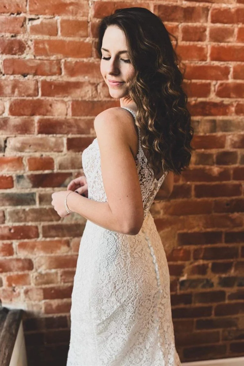 White Lace Sweetheart Sleeveless Mermaid Long Wedding Dress