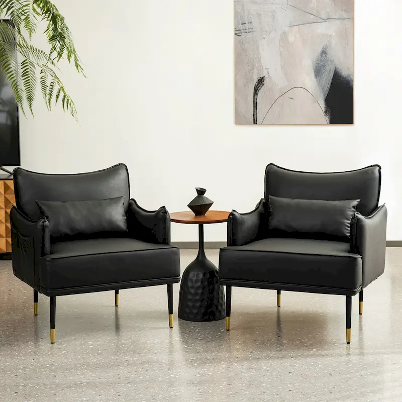 Glitzhome Set of 2 29.5 W Mid-Century Modern Leatherette Armchairs With Side Pocket - 29.5  W x 32  H x 28.75  D