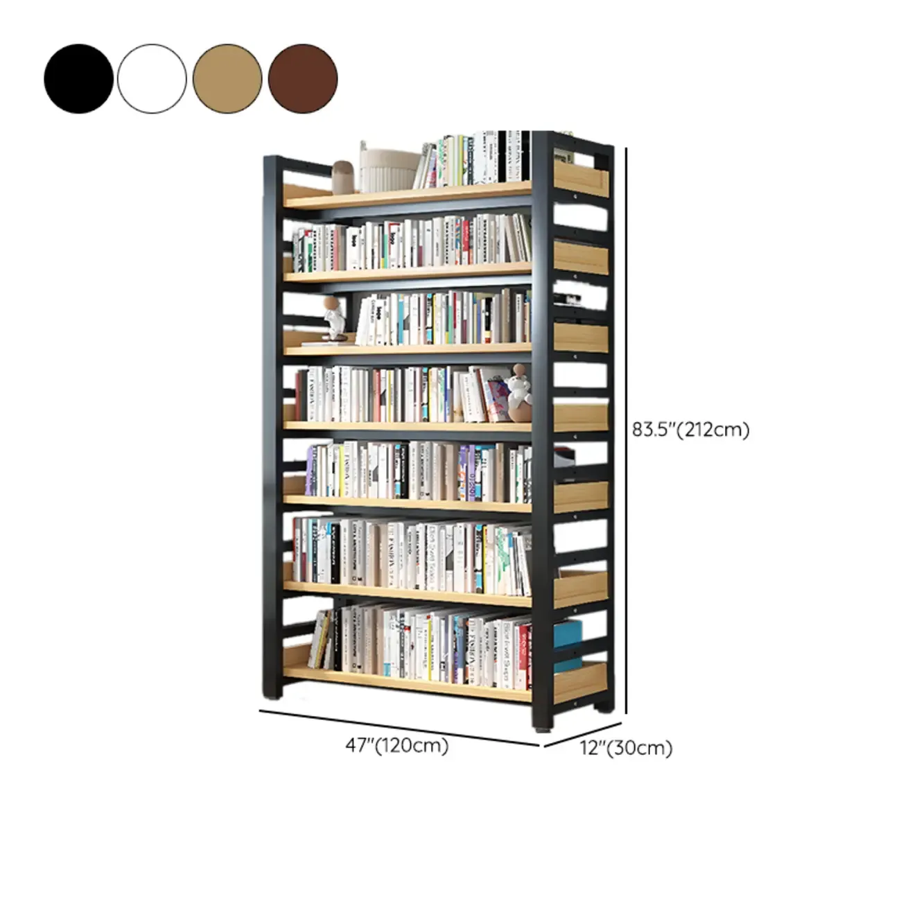 Freestanding Simple Multi-Layer Wood Bookshelf in Steel Frame