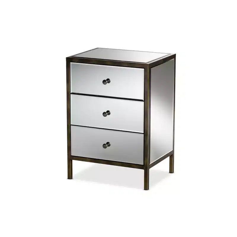 Nouria Mirrored 3 Drawer Nightstand