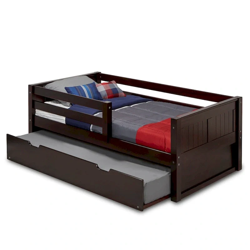 White/Cappuccino Panel Style Twin Day Bed with Guard Rails, 1-Person