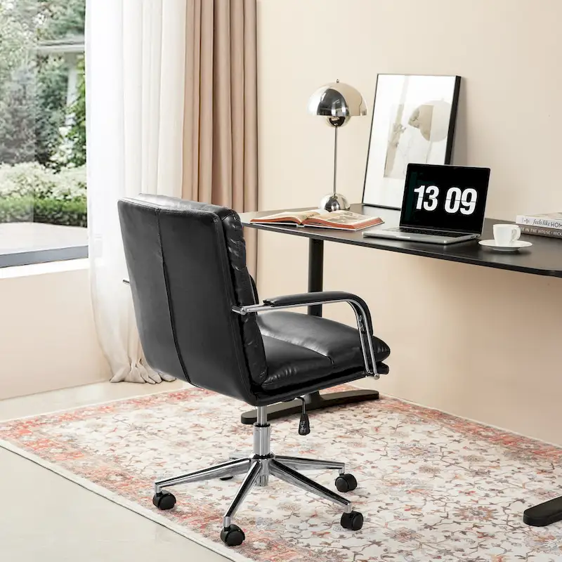 Glitzhome Leatherette Adjustable Swivel Desk Office Chair with Armrest Ergonomic Design