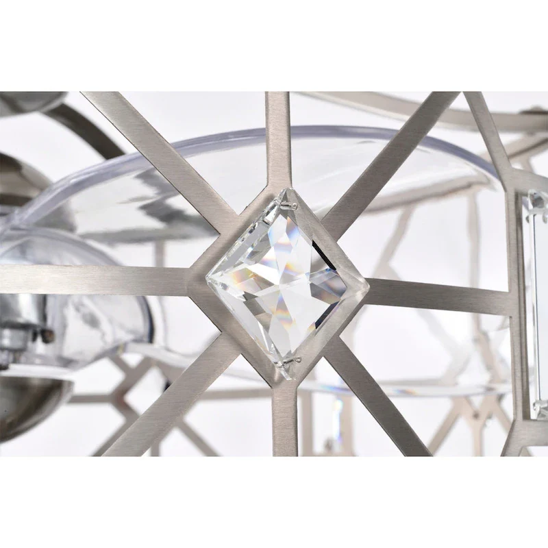 Gio 24 Ince Satin Nickel Finish Glam-Modern Style Crystal Lighted Ceiling Fandelier with Remote