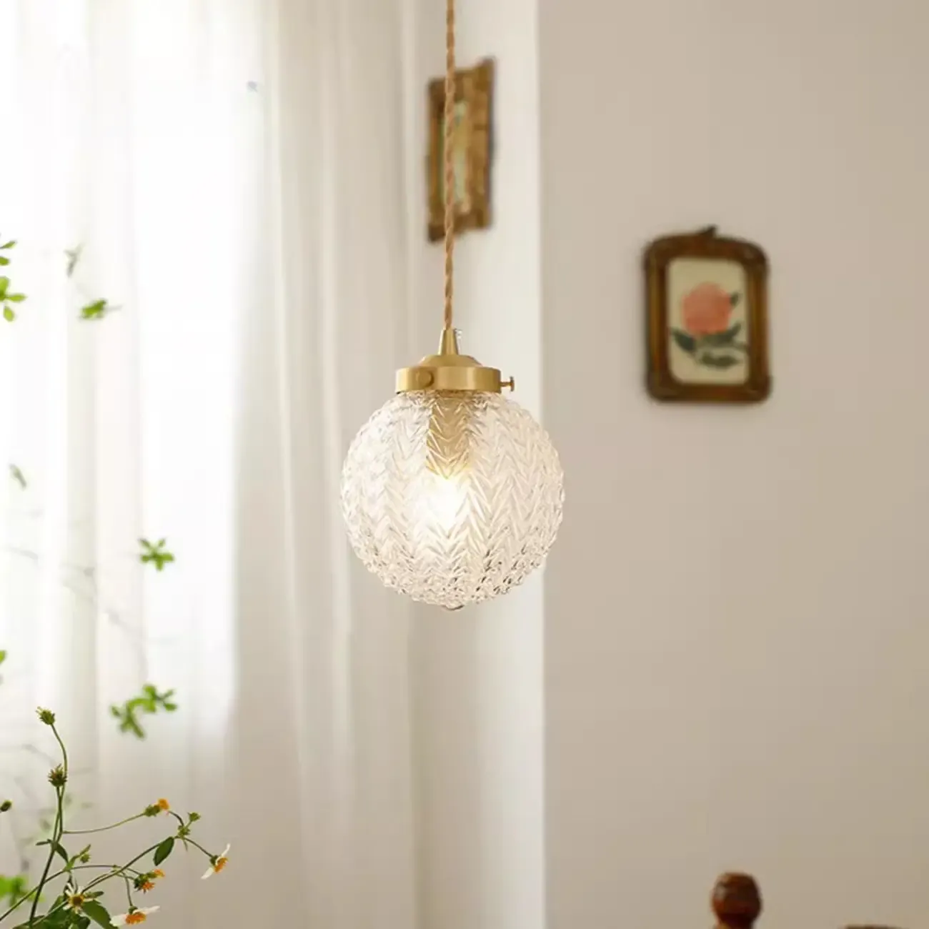 Modern Gold Carved Glass Globe Pendant Light