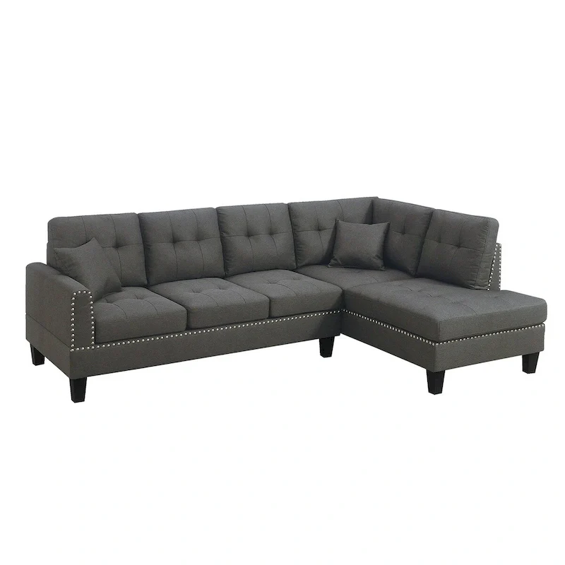 2 Piece Linen-like Fabric Sectional Sofa Set with 2 Accent Pillows