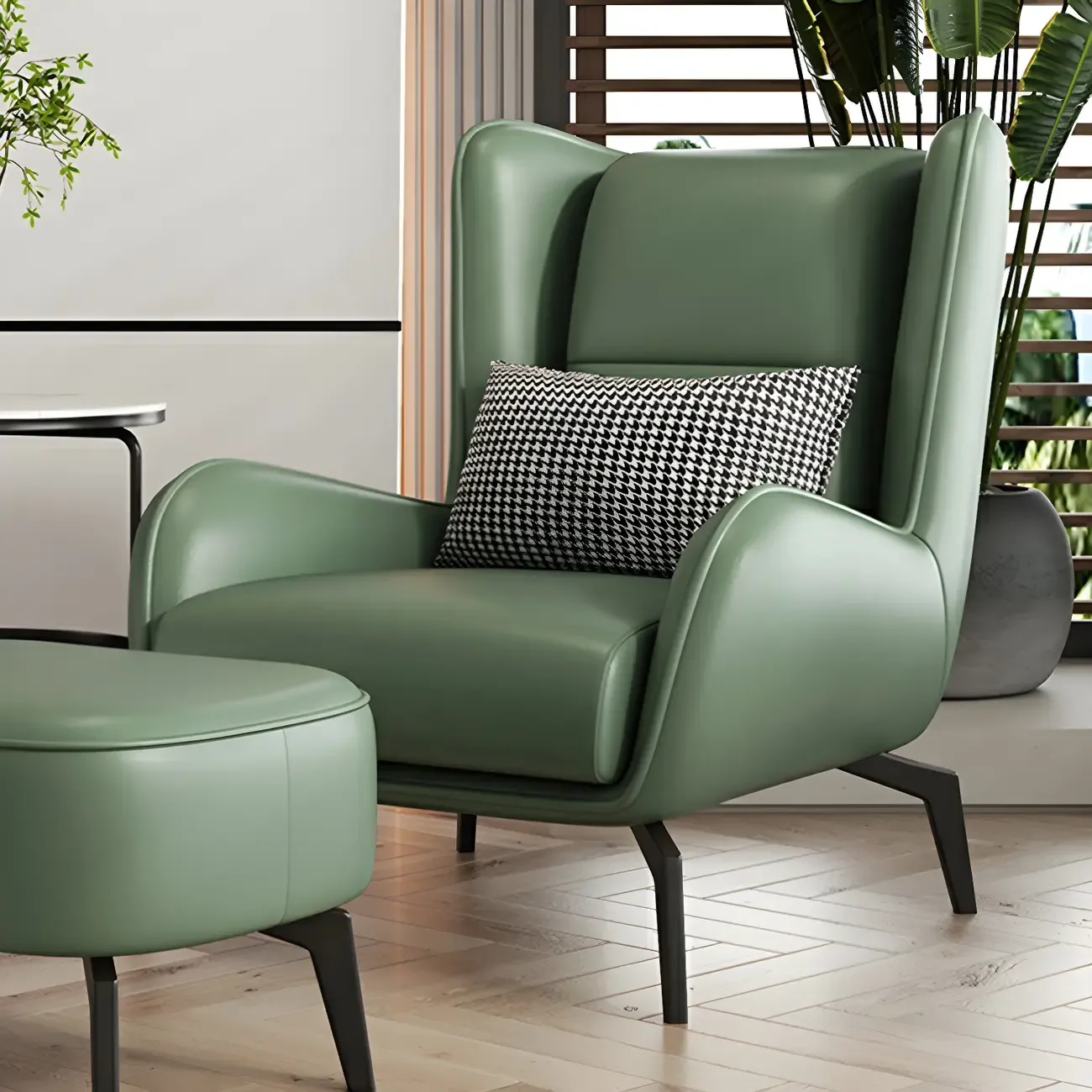 Modern Beige Leather Accent Chair with One Pillow