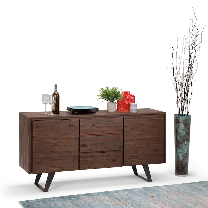 WYNDENHALL Mitchell Metal 60 inch Wide Rectangle Modern Industrial Sideboard Buffet in OAK WOOD - 60 x 17 x 30