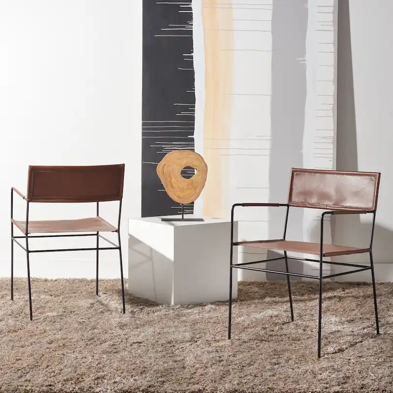 SAFAVIEH Bernardine Leather Dining Chair (Set of 2) - 21.7 W x 19.7 L x 31.9 H - 22Wx20Dx32H