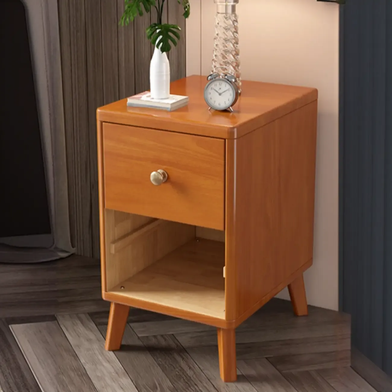 Square Solid Wood 2-Drawer Nightstand with Legs