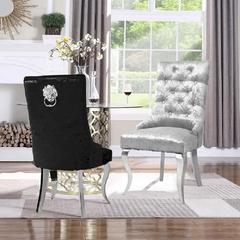Ice Velvet Button Tufted Dining Chair High Wingback