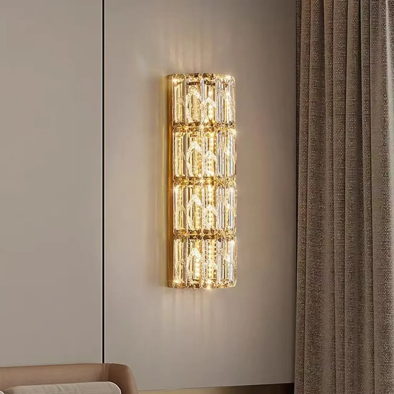 Direct-wired Steel Wall Sconce with Crystal Shade