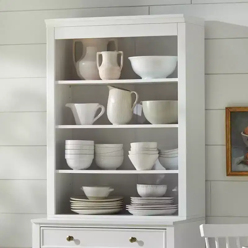 Lifestorey Monza 3 Shelf Display Hutch White: Modern Farmhouse Style, 3-Shelf Display Storage