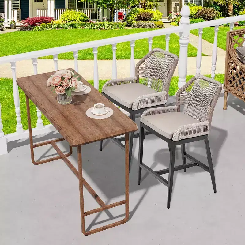 Outdoor Counter Height Bar Stools Chairs Set of 2, Rattan Garden Counter Stools with Aluminum Frame and Backrest, for Kitchen, Patio
