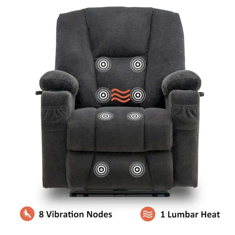 MCombo Electric PowerRecliner Chair with Massage & Heat, Plush Fabric 8015