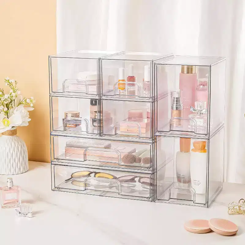 Vtopmart Stackable Clear Plastic Storage Drawers Set of 8, for Bathroom Supplies, Ideal for Cabinet, Pantry, Laundry Room Organization
