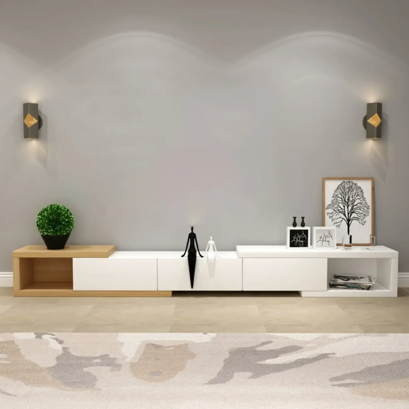 102 White Long Wooden Open Storage TV Stand with Drawers