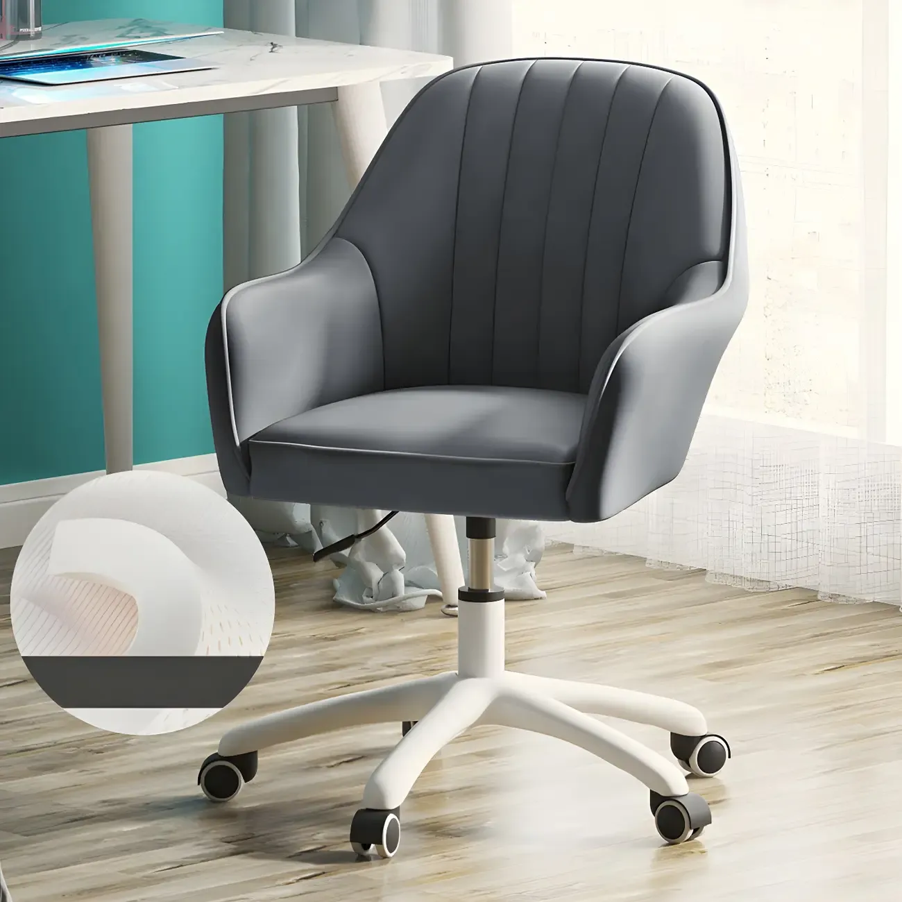 Modern Yellow Leather Swivel Office Chair