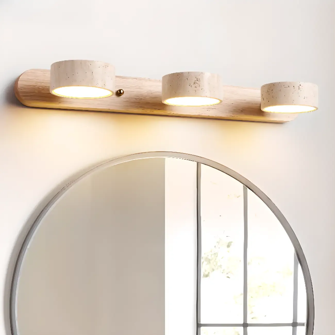 3-Light Bathroom Circle LED Stone Cylinder Vanity Light