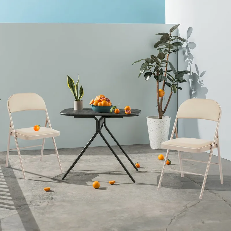 Leather Padded Folding Chairs, Sturdy Metal Foldable Chairs (Set of 2)