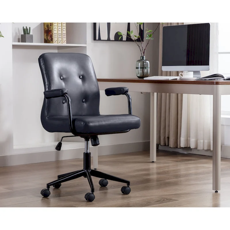 Porthos Home Ames Faux Leather Office Chair with Steel Roller Base, Central Tilt System