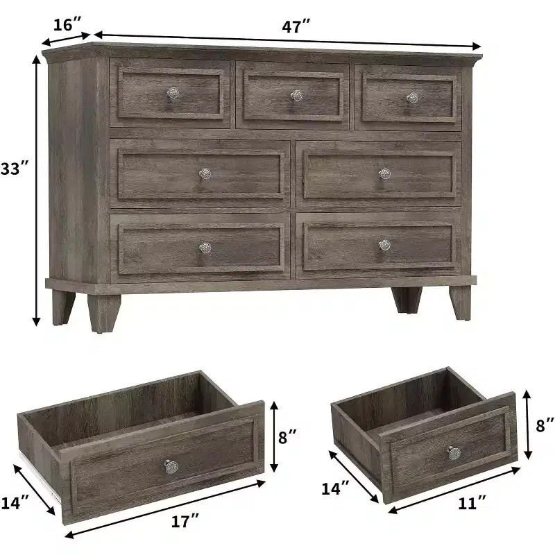 7 Drawer Dresser for Bedroom,Large Wooden Storage Chest of Drawers with Metal Handles,47 Wide Dresser TV Stand, Drawer Organizer for Living Room