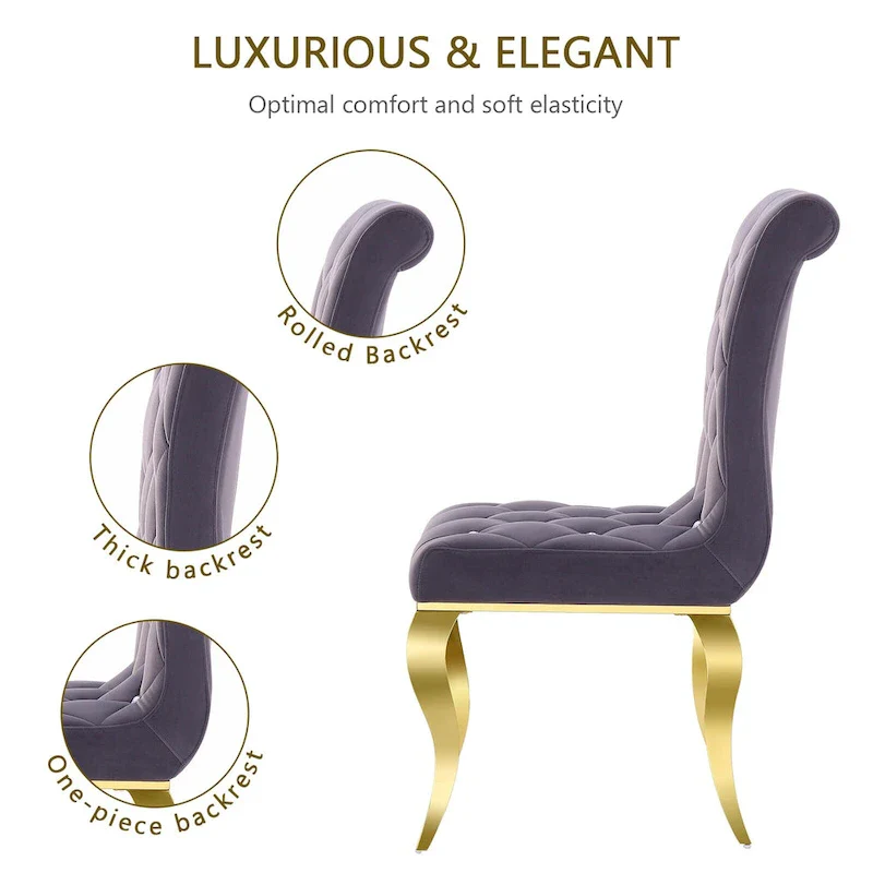 Grey Velvet Dining Chairs with Polished Gold Legs