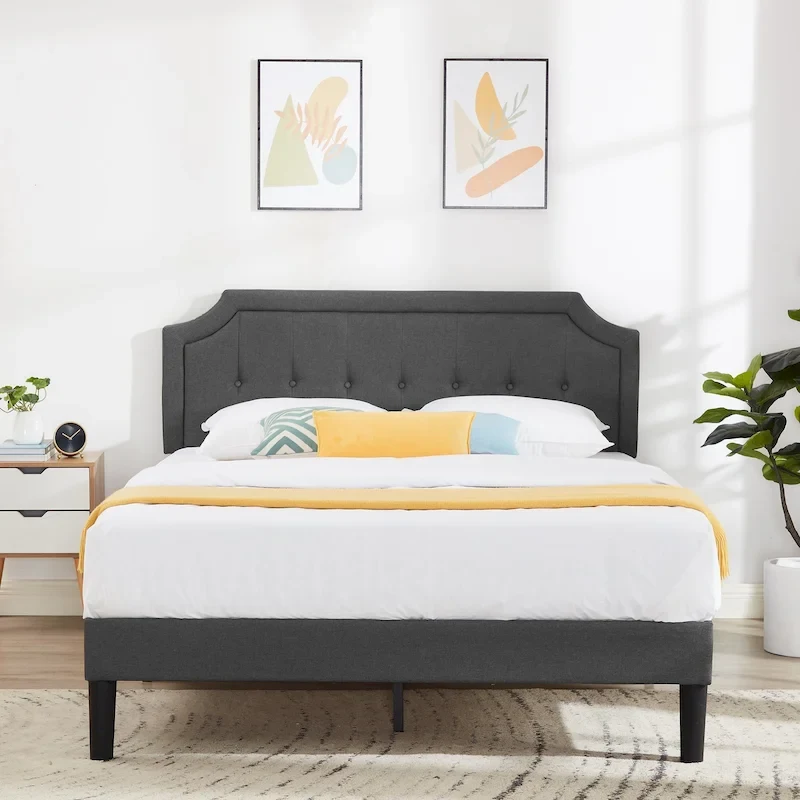 Javlergo Modern Upholstered Bed Frame with Height Adjustable Headboard, No Box Spring Needed