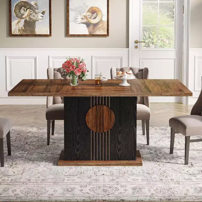 Lantine 55 Farmhouse Dining Table for 4 to 6 People, Rectangular Wood Dinner Table for Kitchen, Dining Room, Living Room