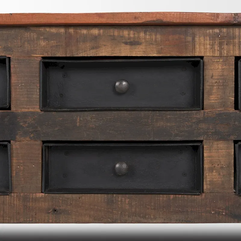 Wilton Brown Wood w/ 12 Black Metal Drawers Coffee Table