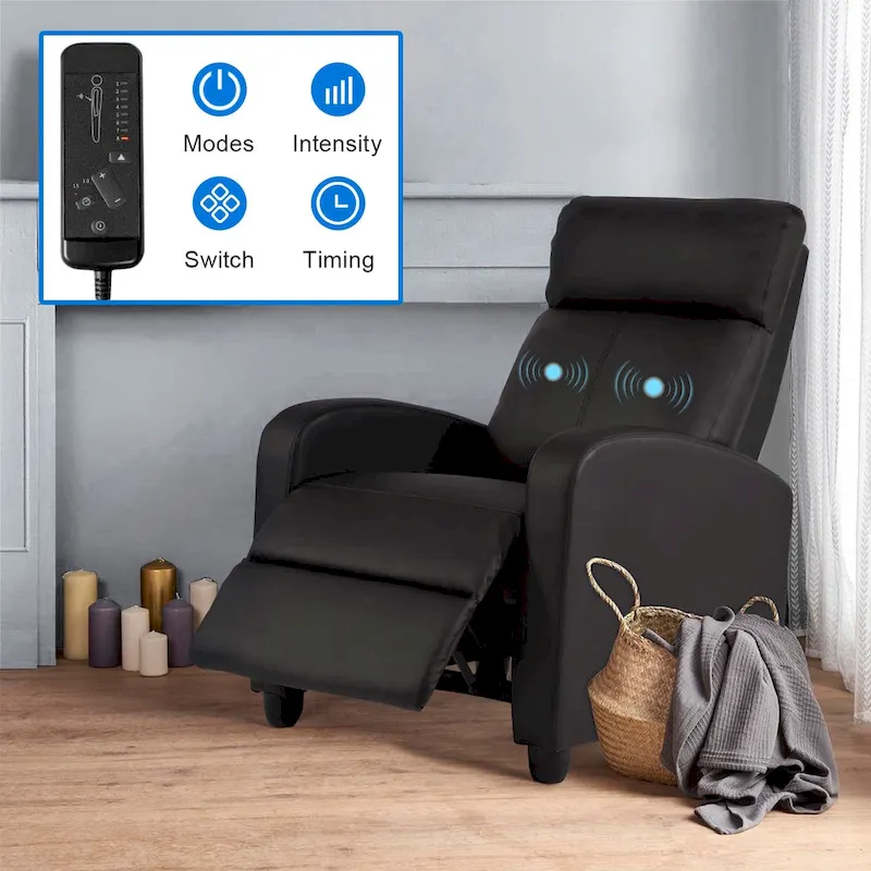 Black 2-Point Massage Recliner Chair with Faux Leather Upholstery