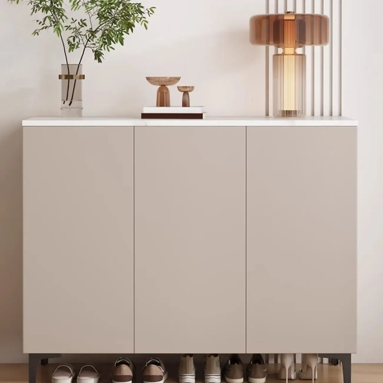 5-Tier Compact Modern Off-White Entryway Shoe Cabinet