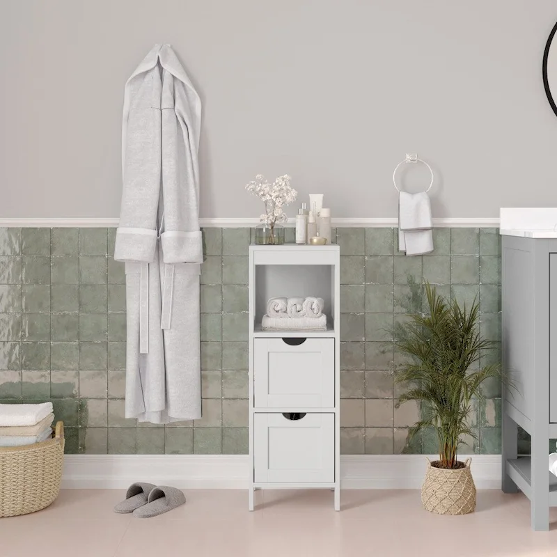 Floor Storage Organizer with 2 Drawers and Open Shelf