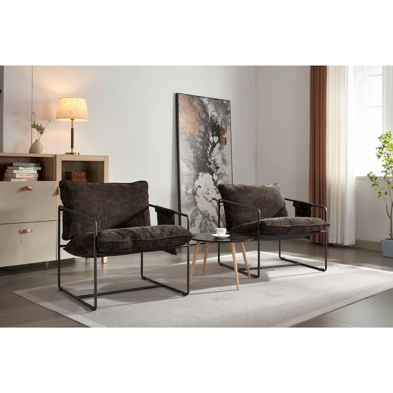 Upholstered Hanging Armchairs with Arm Pockets, Metal Frame