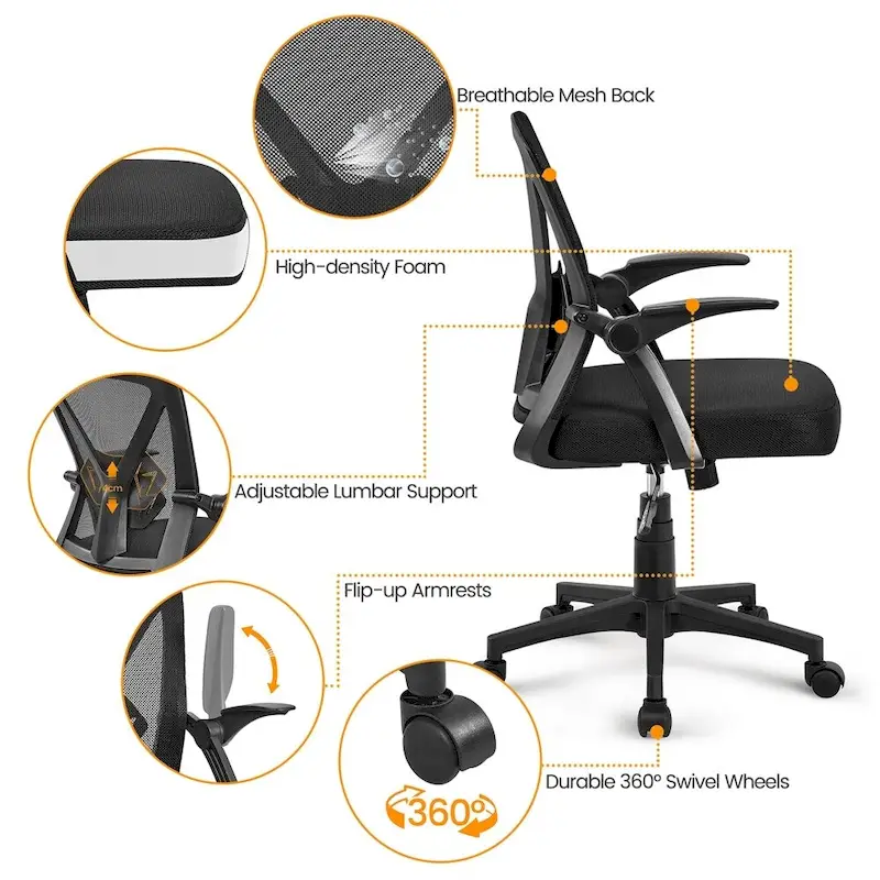 Mesh Office Chair with Flip-up Armrests