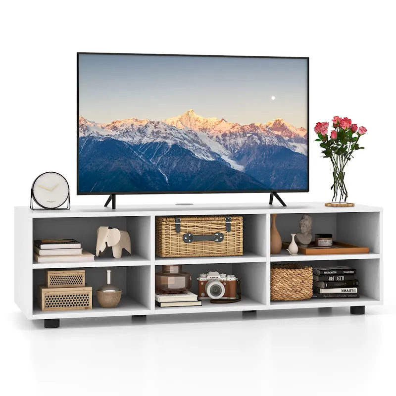 White 6-Cube TV Cabinet with 3 Adjustable Shelves – Fits up to 50