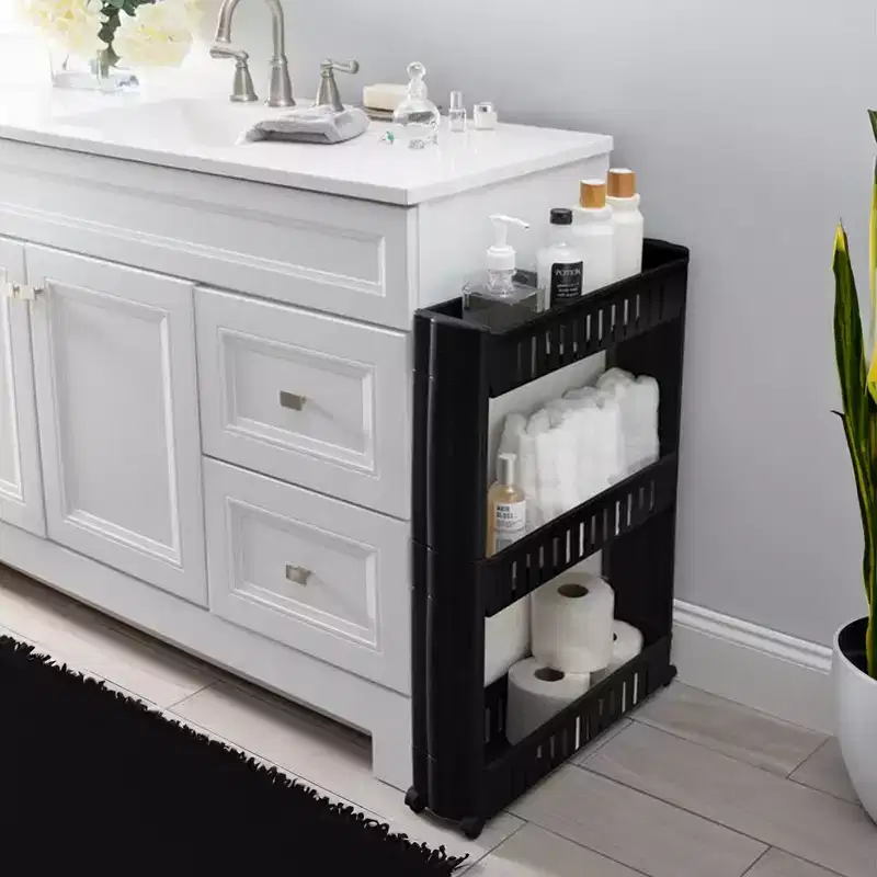 Evideco French Home Goods Multi-Purpose Slim Rolling Cart - 3-Tier Utility Organizer for Bathroom, Kitchen & Dorm - Available in White, Grey, Black