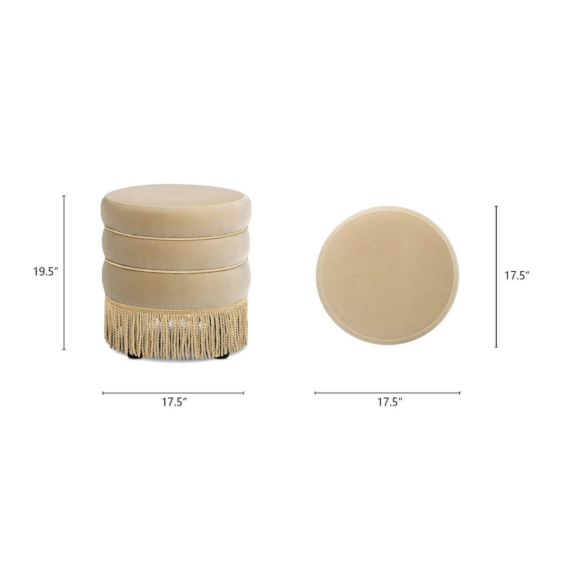 Edward 17.5 Round Upholstered Ottoman with Gold Bullion Fringe