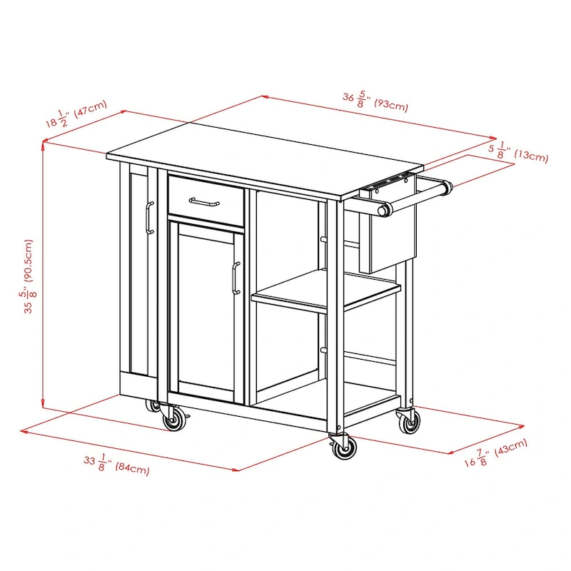 Douglas Utility Kitchen Cart, Natural - 42.52 x 18.98 x 35.63 inches