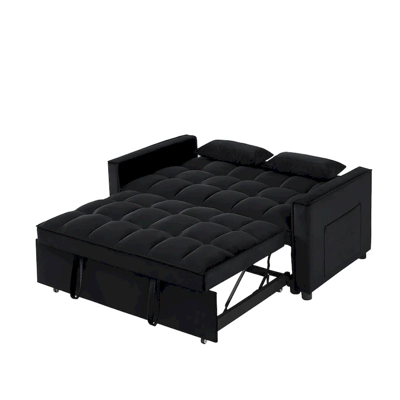 Velvet Convertible Loveseat Sleeper Sofa Couch with 2 Pillows
