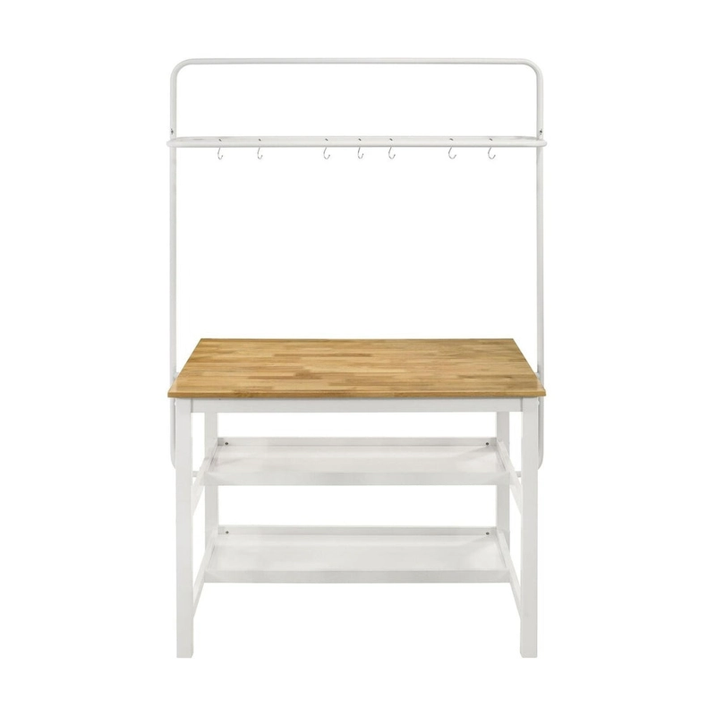 Prager Brown and White Kitchen Island Counter Table with Pot Rack