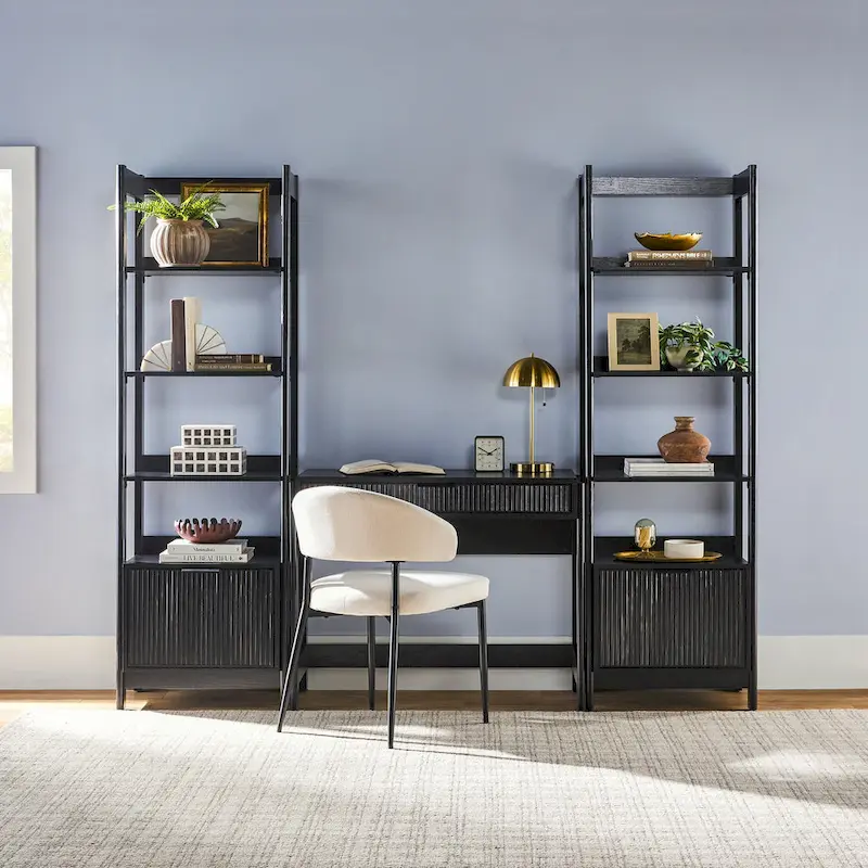 3-Piece Set Writing Desk with 2 Narrow Bookcases