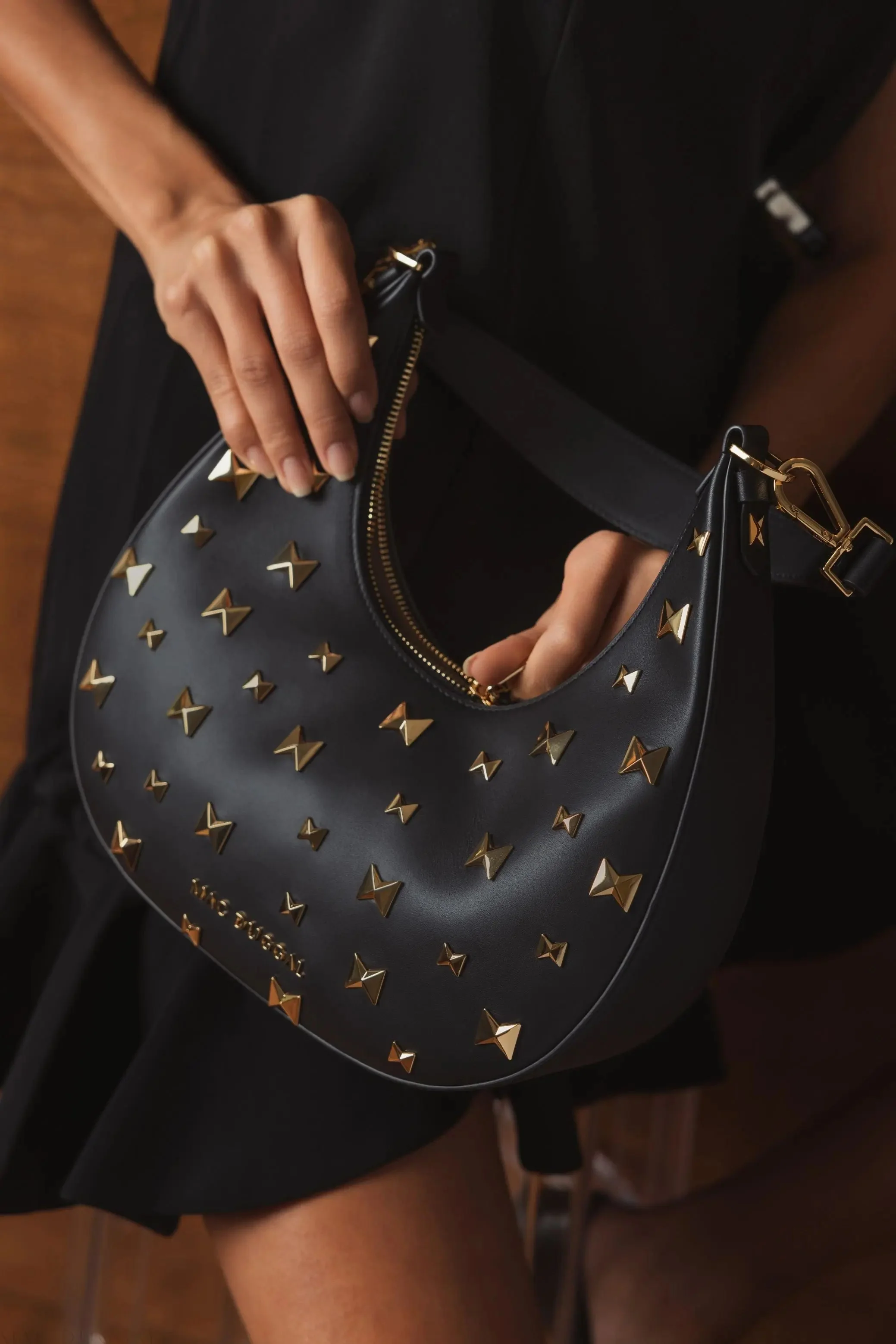 Black Leather Hobo Bag With Gold Hardware - FINAL SALE