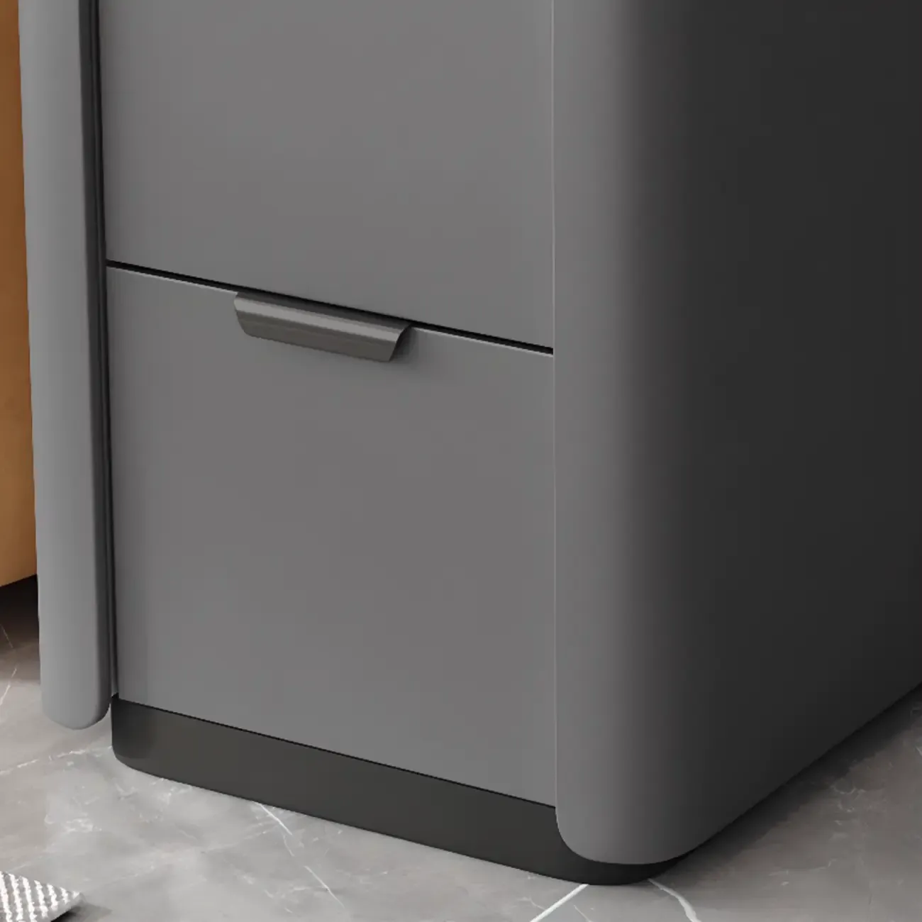 Compact Khaki Stone Top 2-Drawer Wood Block Side Table