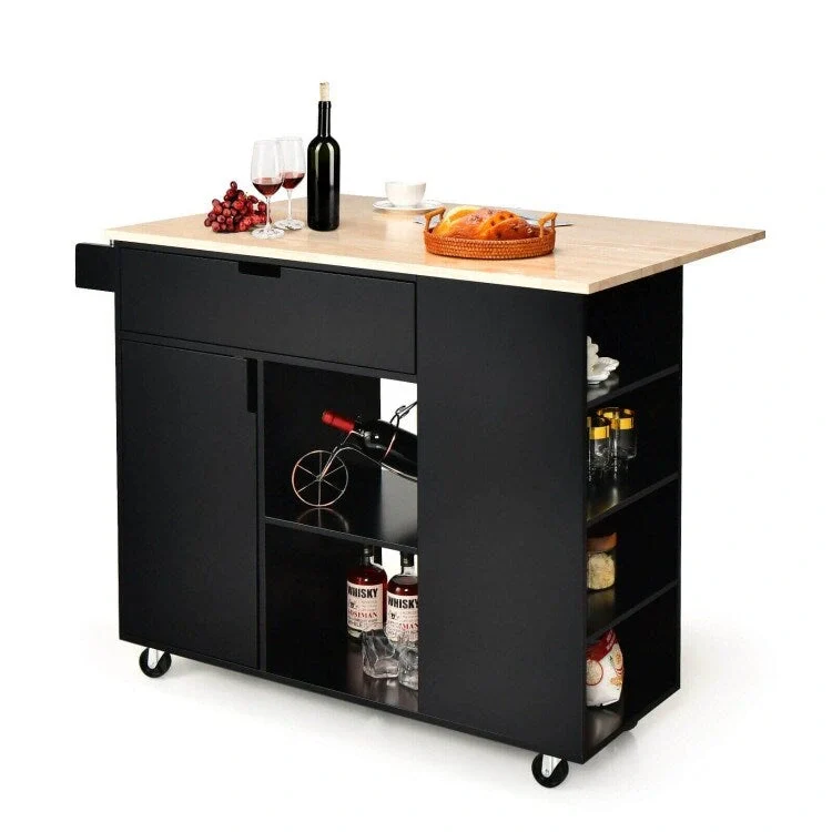 Drop-Leaf Kitchen Island with Rubber Wood Top - 49 x 30 x 36(L x W x H)