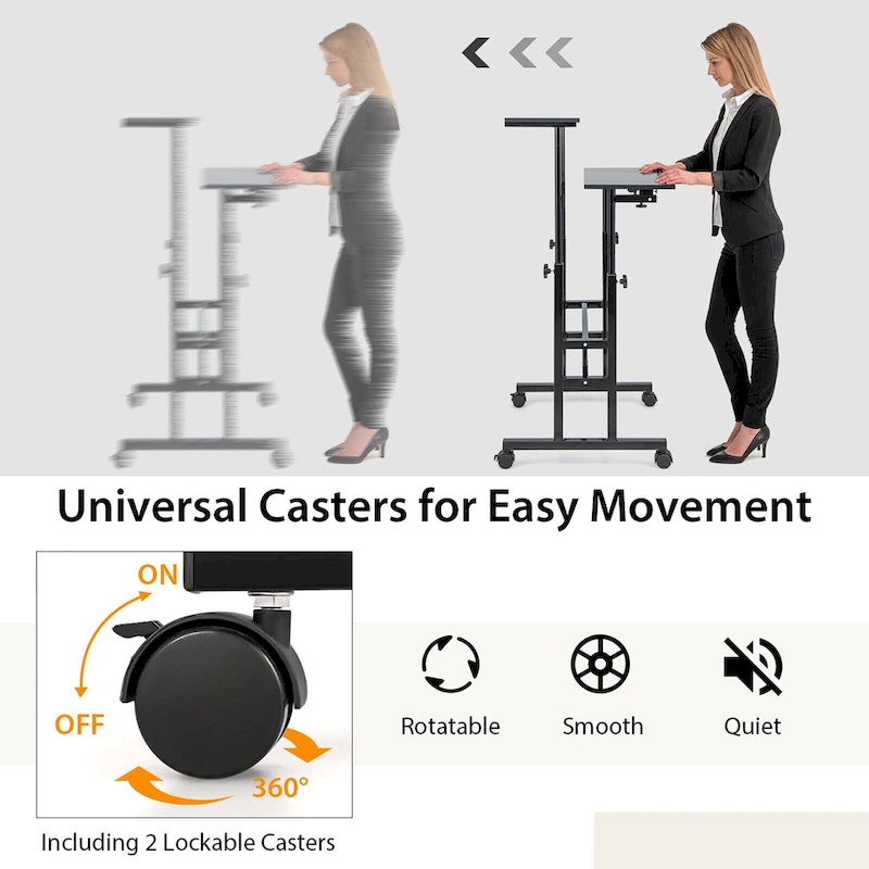 Gymax Mobile Stand up Desk Adjustable Computer Desk Tilting