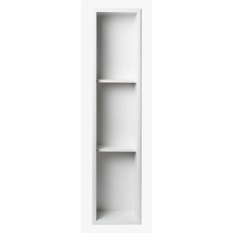 8 x 36 White Matte Stainless Steel Vertical Triple Shelf Bath Shower Niche