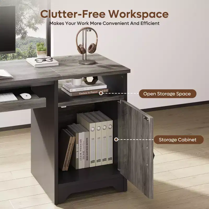 Bestier 48'' Computer Desk With Storage, Small Executive Desk with Cabinet, Open Shelf & Keyboard Tray for Home Office and Study