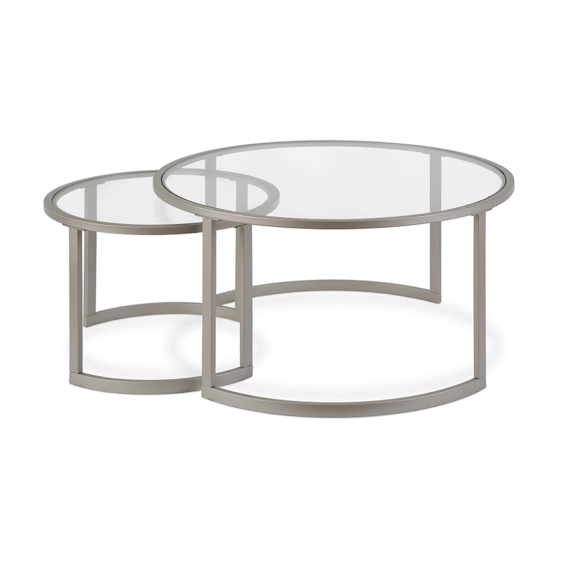 Set of 2 36 Glass And Steel Round Nested Coffee Tables - 36 x 36 x 18