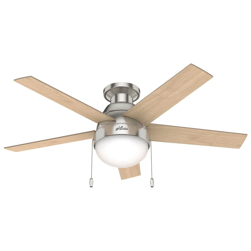 Hunter 46  Anslee Low Profile Ceiling Fan with LED Light Kit and Pull Chain - Silver