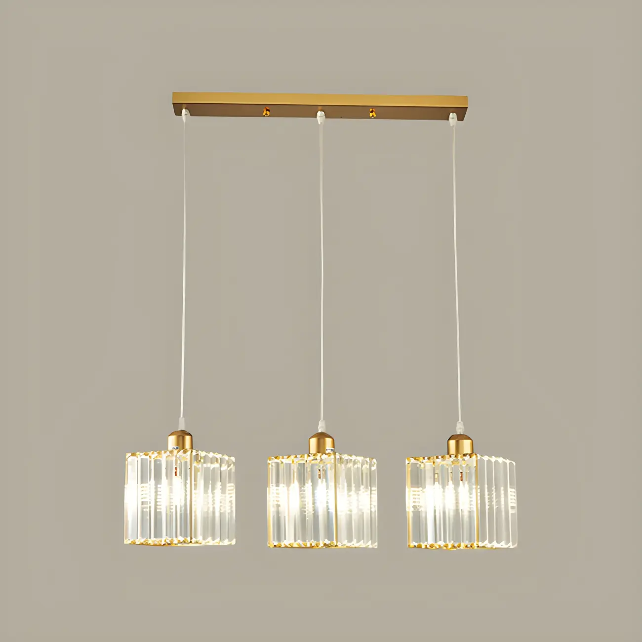 3-Light Gold Crystal Geometric Island Pendant Light for Kitchen